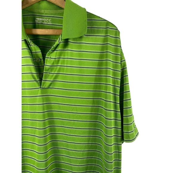 Nike Golf Shirt XXL 2XL Green Stripe Short Sleeve Polo Mens - Picture 2 of 6